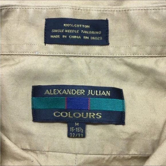 Alexander Julian Colours Mens Button-Up Shirt M 15-15.5 32/33 Gold - Picture 5 of 9